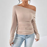 GATY™ - Chic Long Sleeve Asymmetrical Shoulder Top