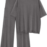 FILTA™ - Casual Basic Top and Elastic Waist Pants Set