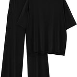 FILTA™ - Casual Basic Top and Elastic Waist Pants Set
