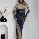 JULIA™ - Comfy Printed Long Sleeve Round Neck Bodycon Maxi Dress