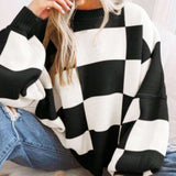 REVERIE™ - Casual Plaid Long Sleeve Round Neck Sweater