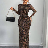 TORINA™ - Comfy Printed Long Sleeve Round Neck Bodycon Maxi Dress