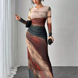 TORINA™ - Comfy Printed Long Sleeve Round Neck Bodycon Maxi Dress