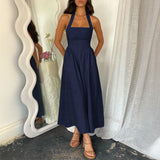 MYRNA™ - Vintage Summer Sleeveless Halter Neck A Line Maxi Dress