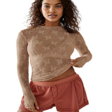 NOVY™ - Lace Mesh Long Sleeve Fitted Blouse