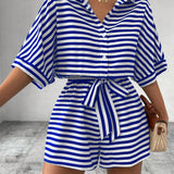 CANDIDA™ – Casual Striped Tie-Front Summer Romper