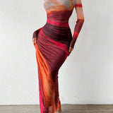 TORINA™ - Comfy Printed Long Sleeve Round Neck Bodycon Maxi Dress