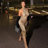SABINA™ - Graceful Leopard Backless Sleeveless Maxi Dress