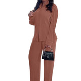 CLEO™ – Chic Collared Long Sleeve and Wide-Leg Pant Set