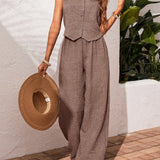 CHARISSA™ – Elegant Sleeveless V-Neck Top and Trousers Set