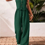 CHARISSA™ – Elegant Sleeveless V-Neck Top and Trousers Set