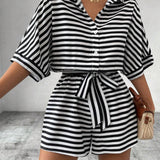 CANDIDA™ – Casual Striped Tie-Front Summer Romper