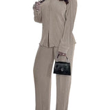 CLEO™ – Chic Collared Long Sleeve and Wide-Leg Pant Set
