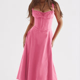OPRAH™ - Casual Lace-Up Square Neck Midi Dress