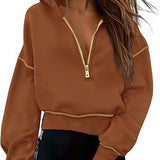 GRETEL™ - Stylish Hooded Sweatshirt with Zipper & Stitching Detail for Cropped Pullover