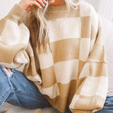 REVERIE™ - Casual Plaid Long Sleeve Round Neck Sweater