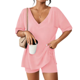 NYLA™ – Soft Lounge V-Neck Pajama Set