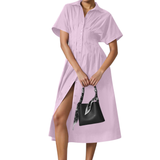 DORINDA™ – Pleated Waist-Cinching Shirt Dress