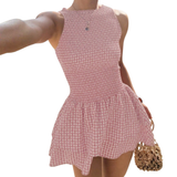 LACINDA™ – Chic Plaid Off-Shoulder Puff Dress