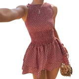 LACINDA™ – Chic Plaid Off-Shoulder Puff Dress