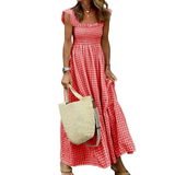 OTTOLINE™ – Retro Plaid Smocked Flounce Dress