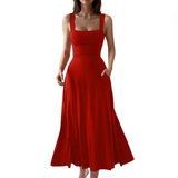 DELLA™ – Square Neck Tie-Back Midi Dress