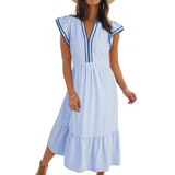 BLYTHE™ – Striped Ruffle Cap Sleeve Midi Dress
