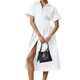 DORINDA™ – Pleated Waist-Cinching Shirt Dress