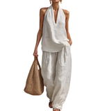 VERONA™ – Conjunto de Duas Peças Leve com Decote Halter e Calça Wide-Leg