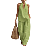 VERONA™ – Conjunto de Duas Peças Leve com Decote Halter e Calça Wide-Leg