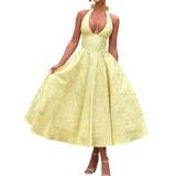 VIOLAINE™ – Embroidered Halter V-Neck Evening Dress