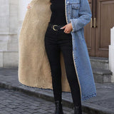 FLORA™ -  Elegant Women's Long Denim Jacket with Fleece Lining Single-Breasted
