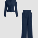 FLORLIE™ - Women’s Ribbed Crop Top & Elastic Waist Pants Casual Set