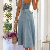 JAYLIN™ –  Classic Sleeveless Button-Front Denim Dress