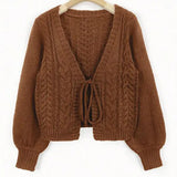 ALICIA™ - Casual Drop Shoulder Long Sleeve Cardigan Tie Front V-Neck Knitwear