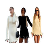 SARAH™ - Elegant Colorblock Wave Hem A-Line Long Sleeve Dress