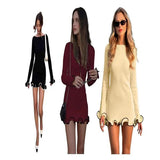 SARAH™ - Elegant Colorblock Wave Hem A-Line Long Sleeve Dress