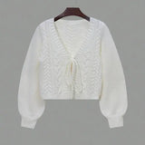 ALICIA™ - Casual Drop Shoulder Long Sleeve Cardigan Tie Front V-Neck Knitwear