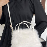 LIZZIE™ - Fashionable Imitation Fur Small Handbag with Grip Handle & Shoulder Strap