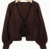 ALICIA™ - Casual Drop Shoulder Long Sleeve Cardigan Tie Front V-Neck Knitwear