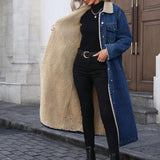 FLORA™ -  Elegant Women's Long Denim Jacket with Fleece Lining Single-Breasted