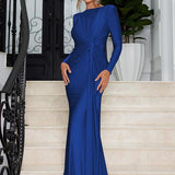 JOSALIE™ - Elegant Ruched Bodycon Dress with Padded Shoulders & Long Sleeve