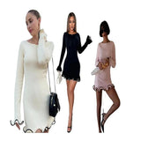 SARAH™ - Elegant Colorblock Wave Hem A-Line Long Sleeve Dress