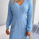 HOLLY™ - Cozy Long Sleeve V-Neck Cable Knit Sweater Dress
