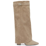 SARAH™ - 4-Inch Heel Suede Long Heeled Fold-Over Buckle Boots for Women Stylish Walking Shoes