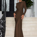 JOSALIE™ - Elegant Ruched Bodycon Dress with Padded Shoulders & Long Sleeve