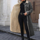 FLORA™ -  Elegant Women's Long Denim Jacket with Fleece Lining Single-Breasted