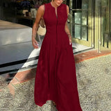 HONORATA™ – Relaxed Loose Fit Zippered Round-Neck Maxi Dress