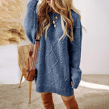 LEXI™ - Casual Round Neck Long Sleeve Cable Knit Sweater Mini Dress
