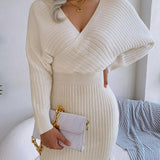 BLAKE™ - Wrapped V-Neck Sweater Dress with Slim-Fit Long Sleeves